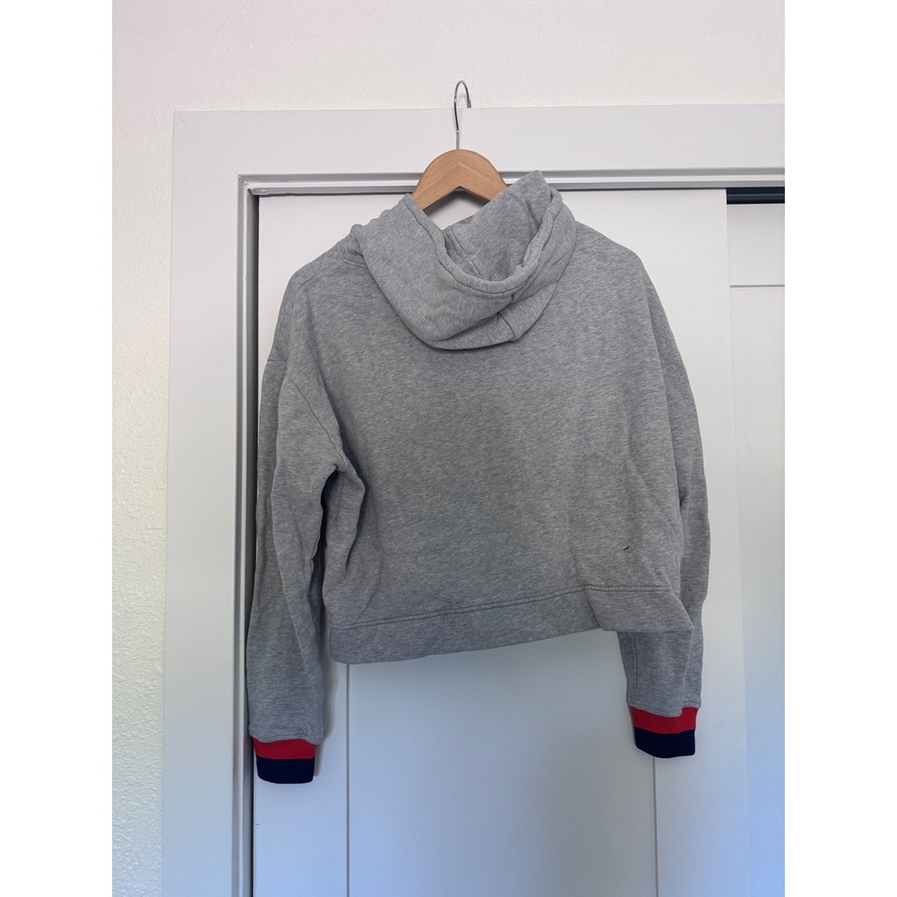 KULE Cropped Hoodie Heather Gray Cotton Striped Cuff Sweatshirt Size Large - Picture 5 of 5